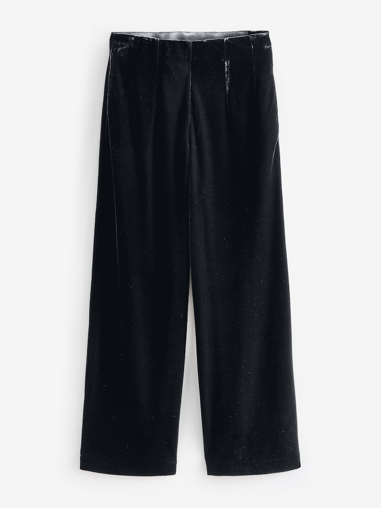 Black Velvet Wide Leg Trousers - Image 6 of 7