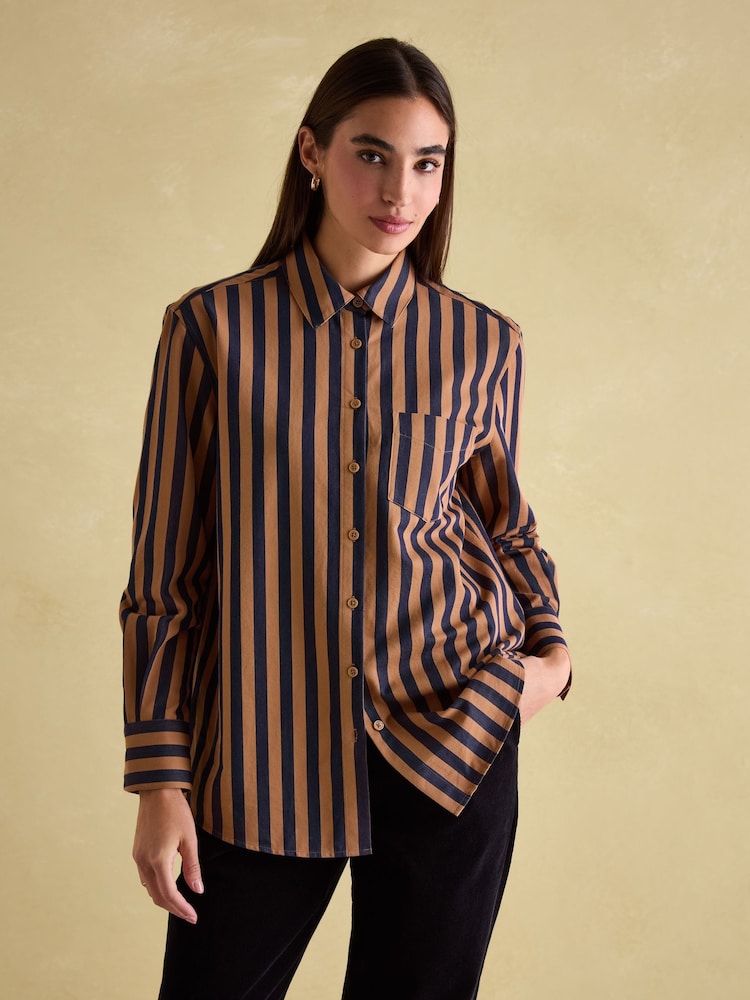 Joules Amilla Navy & Tan Stripe Shirt - Image 1 of 6