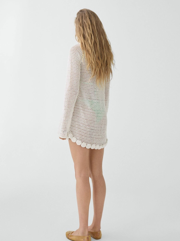Mango Cream Mini Crochet Rose Detail Dress - Image 1 of 3