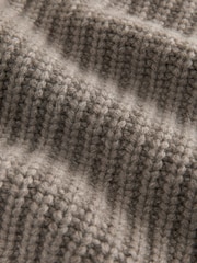 Neutral Brown Mole Premium 100% Wool Chunky Ribbed Knitted Open Collar Jumper - Image 5 of 7