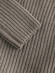 Neutral Brown Mole Premium 100% Wool Chunky Ribbed Knitted Open Collar Jumper - Image 7 of 7