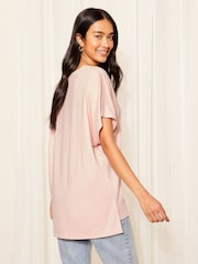 Friends Like These Pink Petite Short Sleeve V Neck Tunic Top - Image 4 of 4