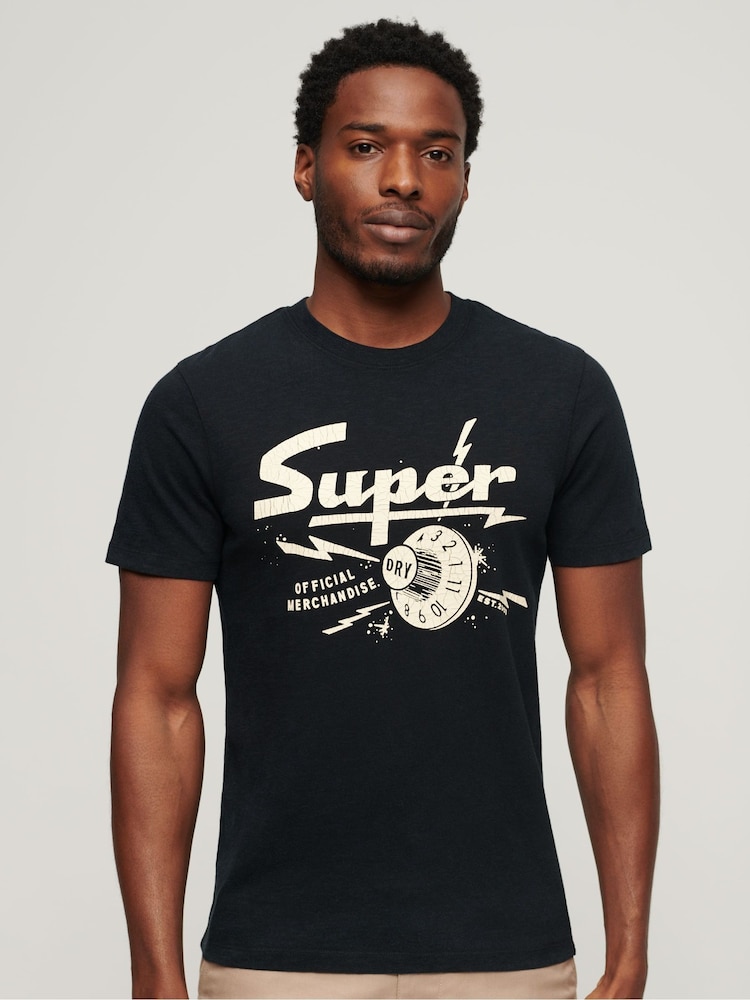 Superdry Jet Black 100% Cotton Retro Rocker Graphic T-Shirt - Image 1 of 6