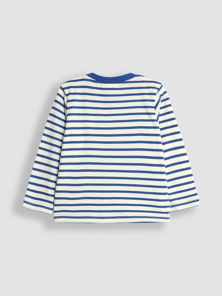JoJo Maman Bébé Ecru Blue Stripe Construction Appliqué Border Top - Image 2 of 3