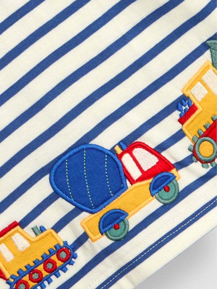 JoJo Maman Bébé Ecru Blue Stripe Construction Appliqué Border Top - Image 3 of 3