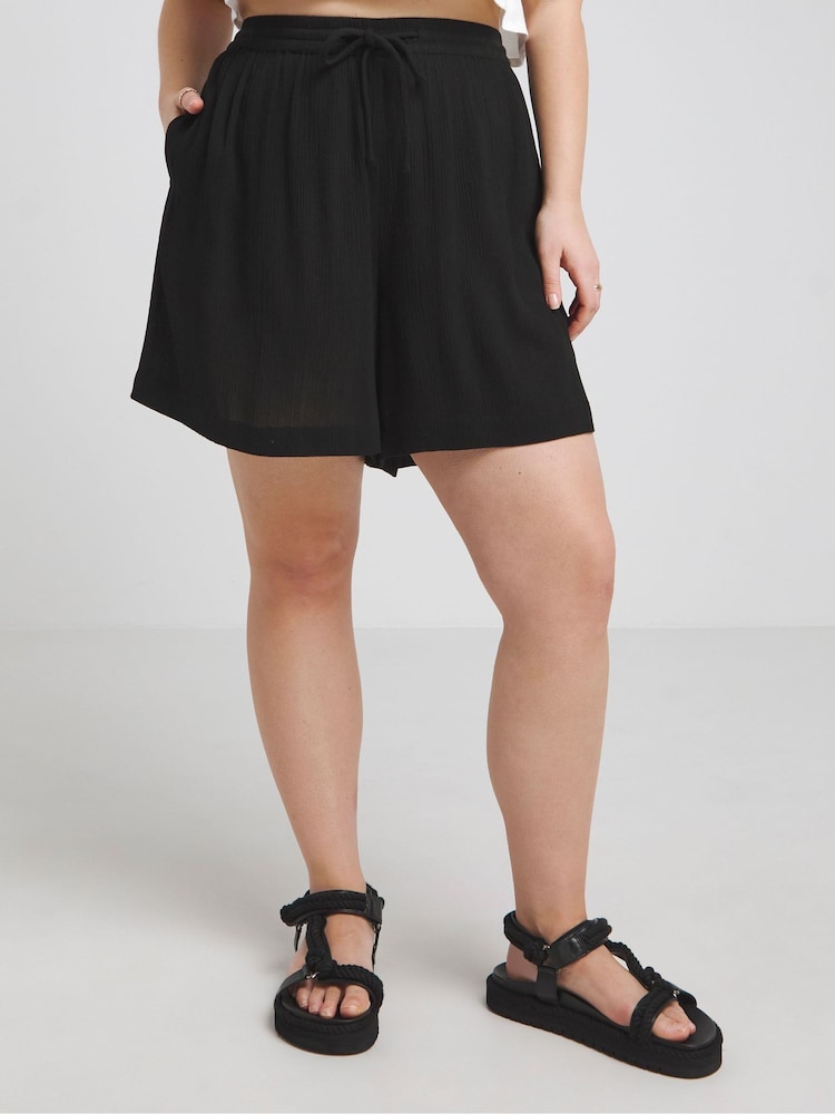 Simply Be Black Tie Waist Crinkle Shorts - Image 1 of 4