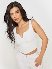 PixieGirl Petite White Notch Neck Corset 100% Cotton Top - Image 1 of 5