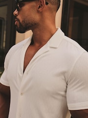 Tailored Athlete White Muscle Fit Linear Textured Cuban Collar Shirt - Image 5 of 6