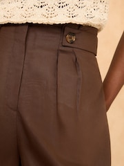 Love & Roses Brown TENCEL™ Tailored Button Shorts - Image 3 of 4