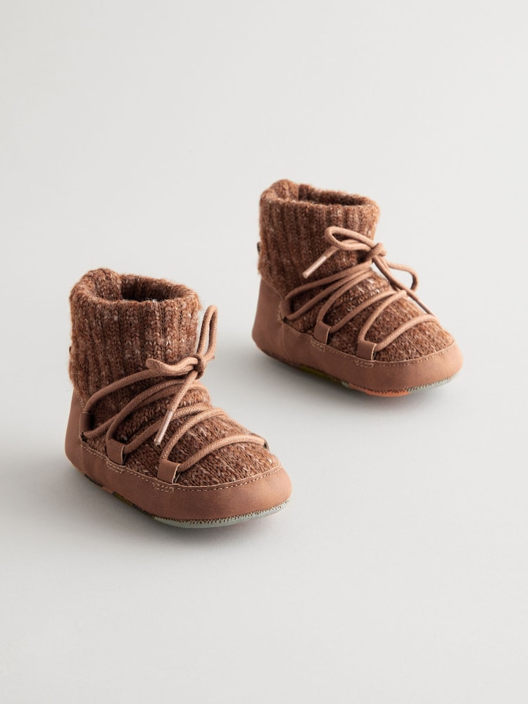 Brown Knitted Baby Snow Boots (0-24mths) - Image 1 of 5 Brown Knitted Baby Snow Boots (0-24mths) - Image 1 of 5
