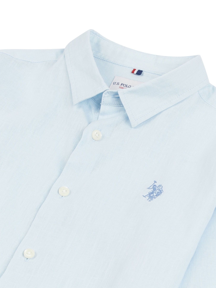U.S. Polo Assn. Blue Linen Blend Boys Shirt - Image 7 of 7