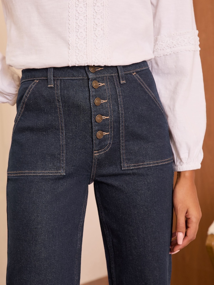 Love & Roses Dark Indigo Blue Wide Leg Button Fly jeans - Image 2 of 4