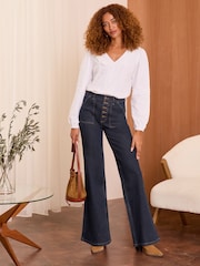 Love & Roses Dark Indigo Blue Wide Leg Button Fly jeans - Image 4 of 4