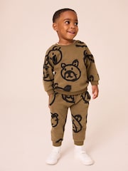 Khaki Green Spray Bears All-Over Print Character Sweatshirt and Joggers Set (3mths-7yrs) - Image 1 of 7