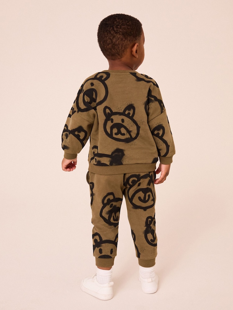 Khaki Green Spray Bears All-Over Print Character Sweatshirt and Joggers Set (3mths-7yrs) - Image 2 of 7
