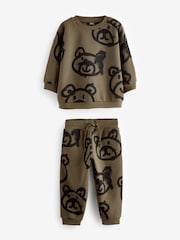 Khaki Green Spray Bears All-Over Print Character Sweatshirt and Joggers Set (3mths-7yrs) - Image 5 of 7