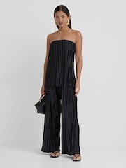 4th & Reckless Black Olivia Plisse Wide Leg Trousers - Image 1 of 4