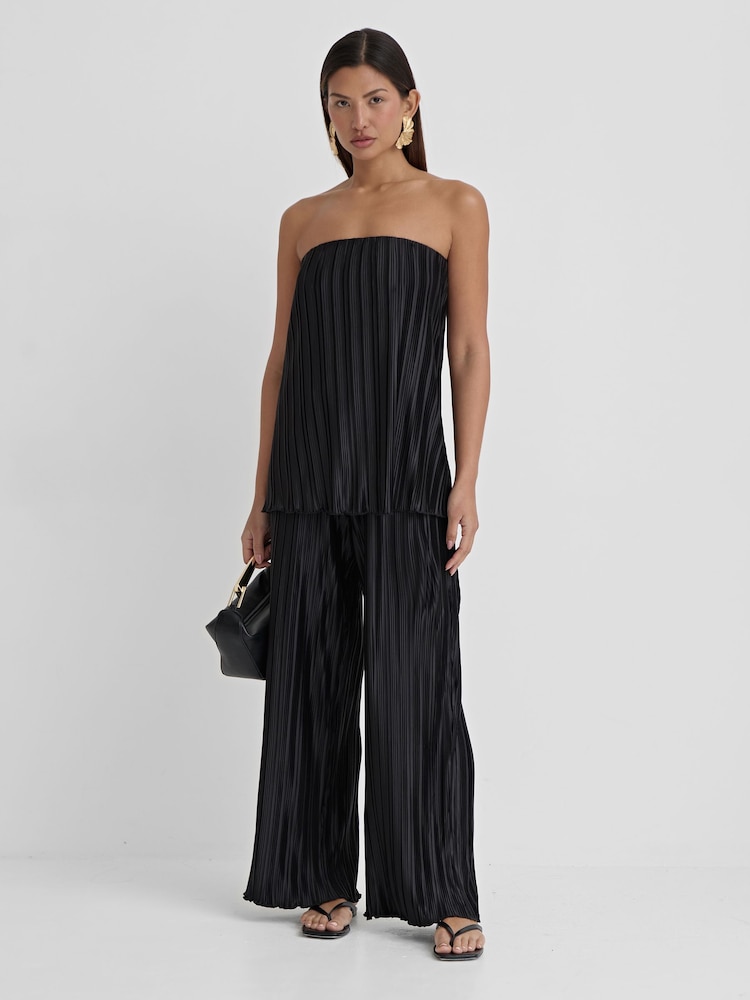 4th & Reckless Black Olivia Plisse Wide Leg Trousers - Image 1 of 4