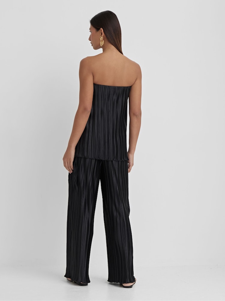 4th & Reckless Black Olivia Plisse Wide Leg Trousers - Image 2 of 4