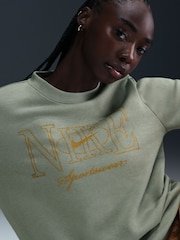 Nike Sage Green Club Fleece Pull-Over Crew-Neck Logo Sweatshirt - Image 3 of 6