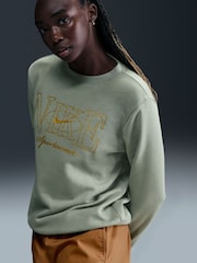 Nike Sage Green Club Fleece Pull-Over Crew-Neck Logo Sweatshirt - Image 5 of 6