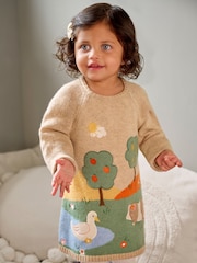 JoJo Maman Bébé Neutral Duck & Guinea Pig Scene Knitted Dress - Image 2 of 5