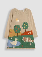 JoJo Maman Bébé Neutral Duck & Guinea Pig Scene Knitted Dress - Image 3 of 5