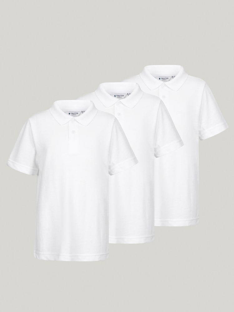 Trutex Unisex 3er-Pack Kurzarm-Poloshirts für die Schule, Weiß - Bild 1 von 8 Trutex Unisex 3er-Pack Kurzarm-Poloshirts für die Schule, Weiß - Bild 1 von 8