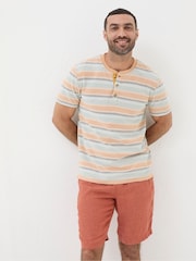 FatFace Orange Trescowe Textured Stripe Henley T-Shirt - Image 1 of 5