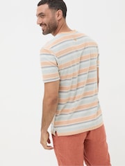 FatFace Orange Trescowe Textured Stripe Henley T-Shirt - Image 2 of 5
