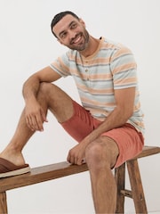 FatFace Orange Trescowe Textured Stripe Henley T-Shirt - Image 3 of 5