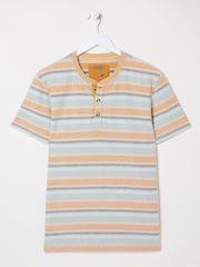 FatFace Orange Trescowe Textured Stripe Henley T-Shirt - Image 5 of 5