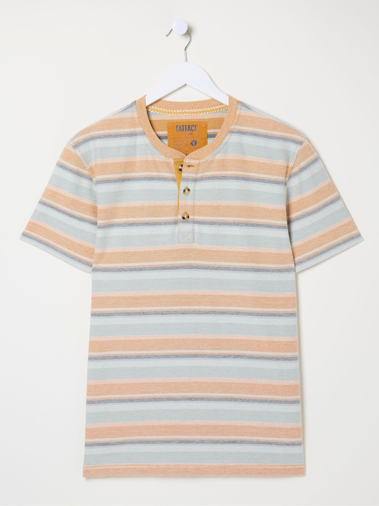 FatFace Orange Trescowe Textured Stripe Henley T-Shirt - Image 5 of 5