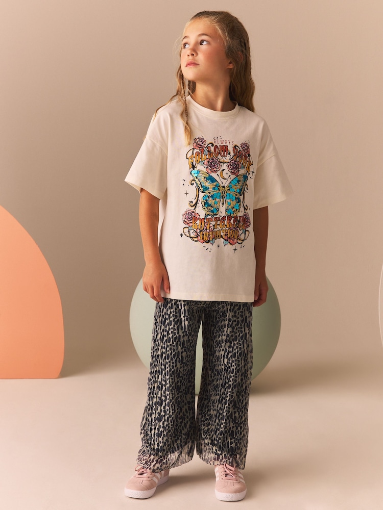 Animal Print Sequin T-Shirt and Wide Leg Trousers Set (3-16yrs) - Image 2 of 4