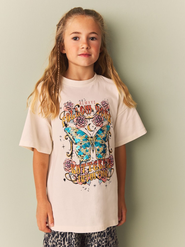 Animal Print Sequin T-Shirt and Wide Leg Trousers Set (3-16yrs) - Image 4 of 4