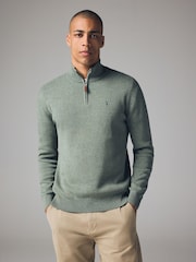 belkasto zelena zelena Stag - Preprosto - v standardnem kroju 100% Cotton Premium Quarter Zip pulover - Slika 1 iz 7