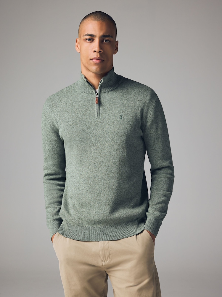 belkasto zelena zelena Stag - Preprosto - v standardnem kroju 100% Cotton Premium Quarter Zip pulover - Slika 1 iz 7