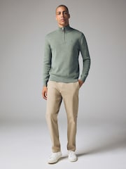 belkasto zelena zelena Stag - Preprosto - v standardnem kroju 100% Cotton Premium Quarter Zip pulover - Slika 3 iz 7