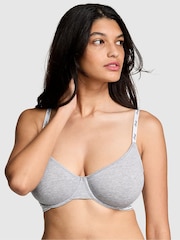 Victoria's Secret PINK Grey Heather Cotton Logo Unlined Scoop Bra - Image 1 of 3
