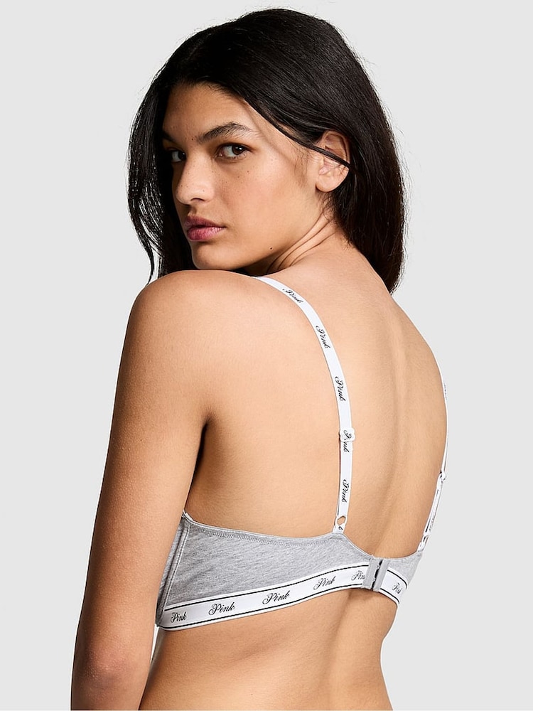 Victoria's Secret PINK Grey Heather Cotton Logo Unlined Scoop Bra - Image 2 of 3