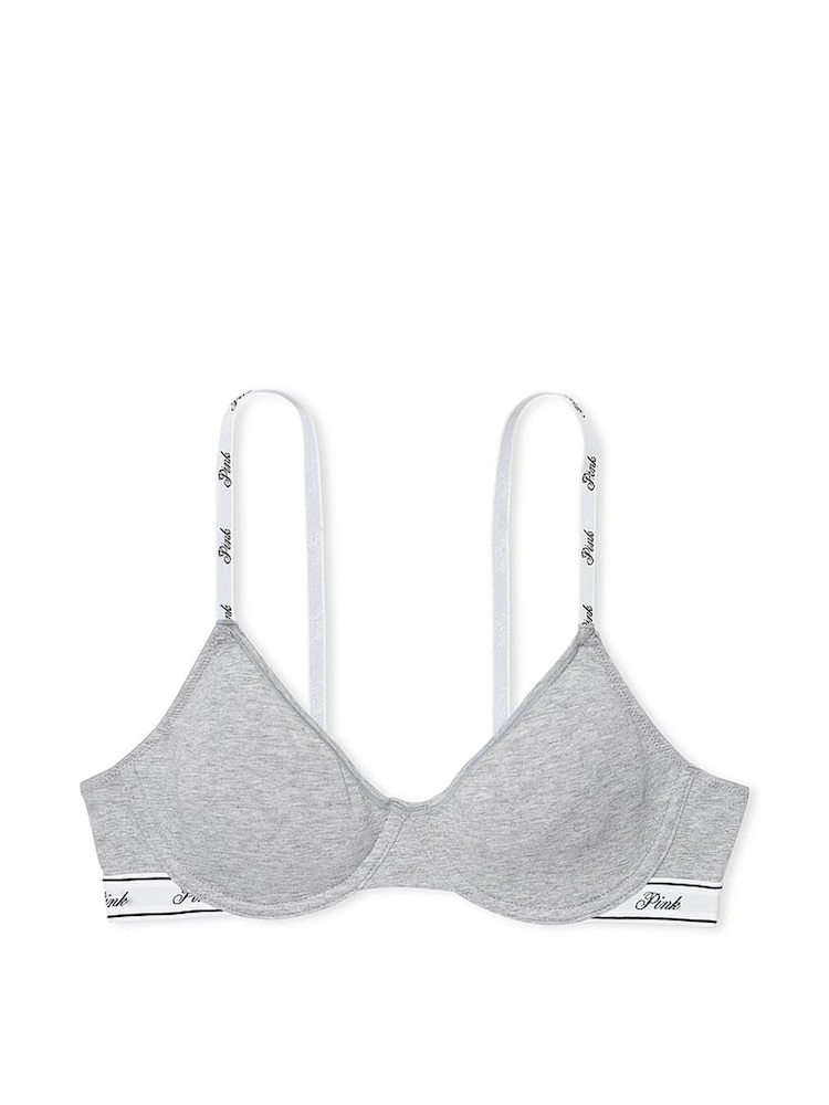 Victoria's Secret PINK Grey Heather Cotton Logo Unlined Scoop Bra - Image 3 of 3