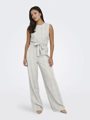 ONLY Cream Linen Blend Tie Waist Jumpsuit - Image 1 of 4