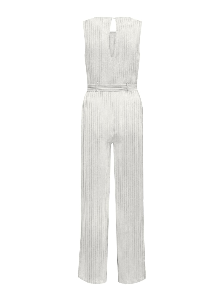 ONLY Cream Linen Blend Tie Waist Jumpsuit - Image 4 of 4
