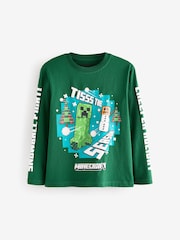 Green Licensed Minecraft Christmas Long Sleeve 100% Cotton T-Shirt (3-16yrs) - Image 1 of 4