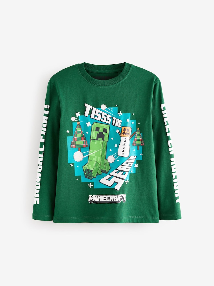Green Licensed Minecraft Christmas Long Sleeve 100% Cotton T-Shirt (3-16yrs) - Image 1 of 4