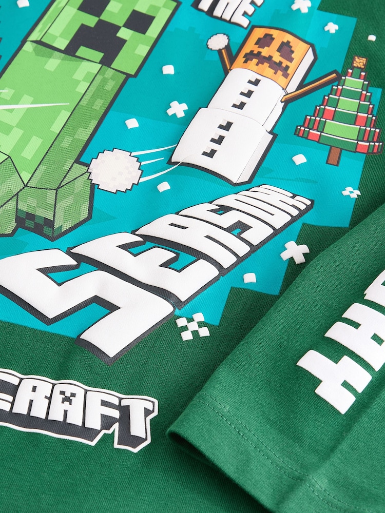 Green Licensed Minecraft Christmas Long Sleeve 100% Cotton T-Shirt (3-16yrs) - Image 4 of 4