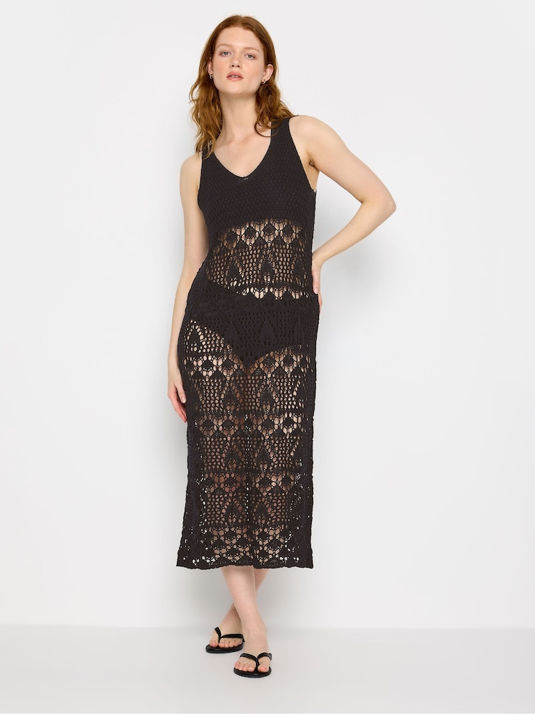 Long Tall Sally Black Tall Crochet Midi Beach Cover-Up Dress - Image 2 of 6