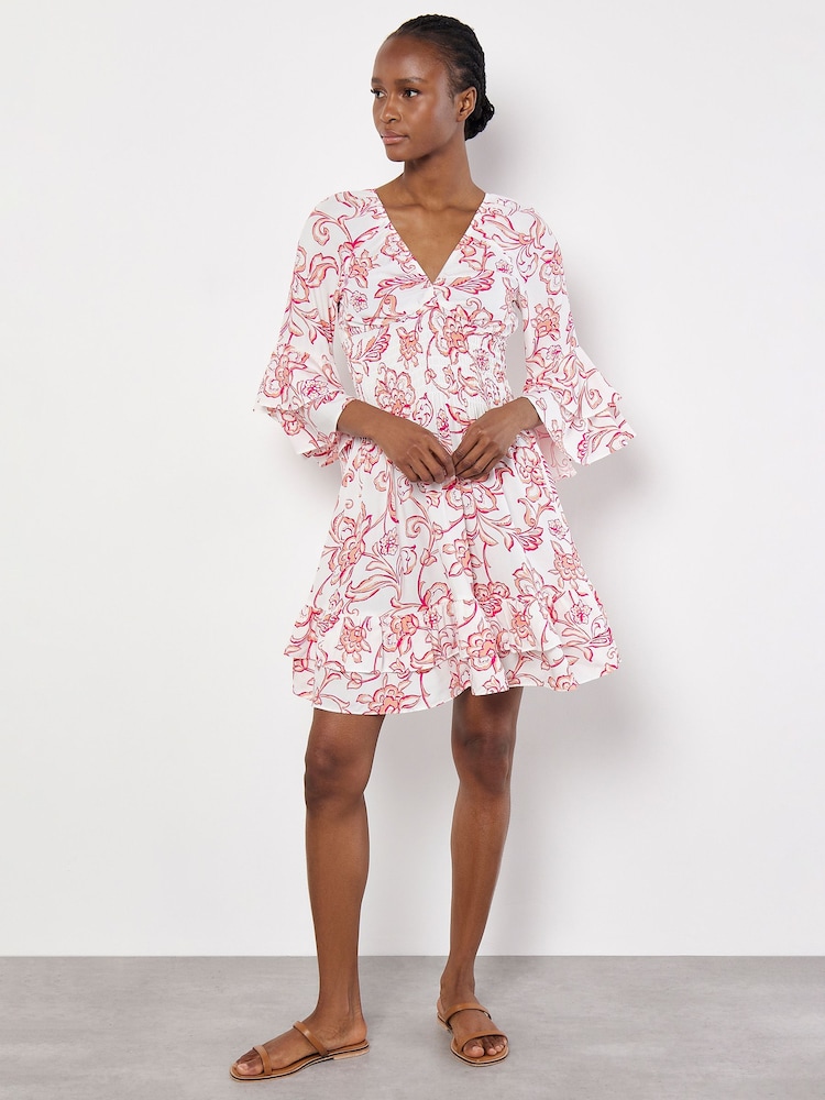Apricot Pink Floral Sarasa Deep V Short Dress - Image 2 of 4