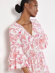 Apricot Pink Floral Sarasa Deep V Short Dress - Image 3 of 4