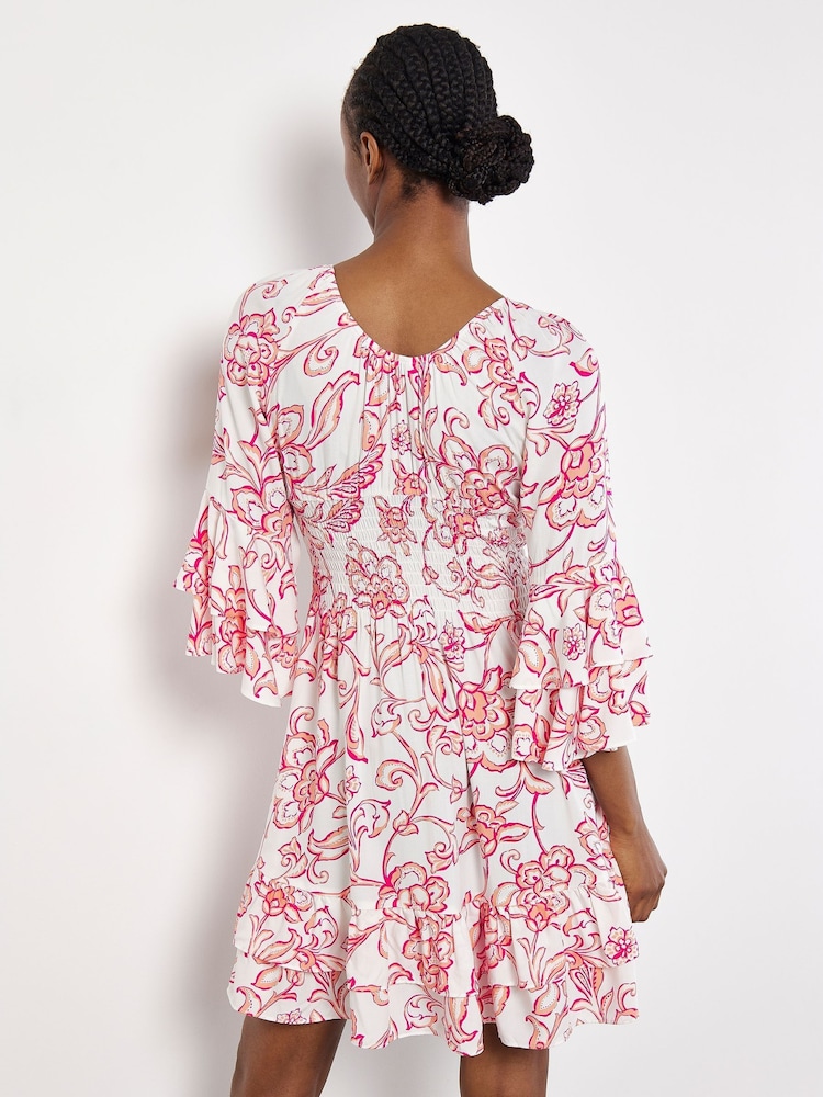 Apricot Pink Floral Sarasa Deep V Short Dress - Image 3 of 3